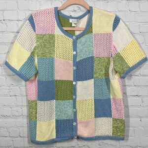 Christopher&Banks Sweater Womens XL Pastel Rainbow Patchwork Knit Vintage Y2K